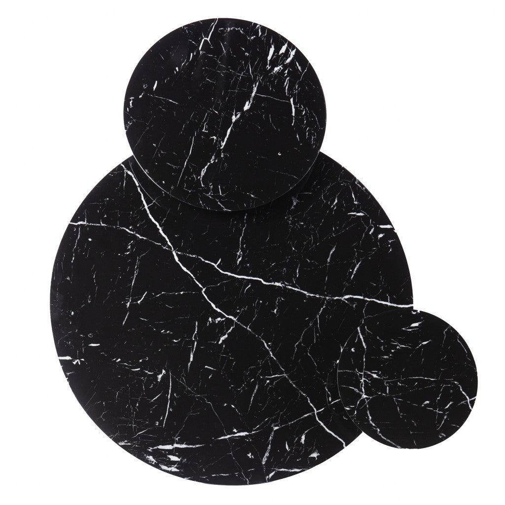 43" Black Faux Marble And Metal With Iron Round Coffee Table - Loft&Timber