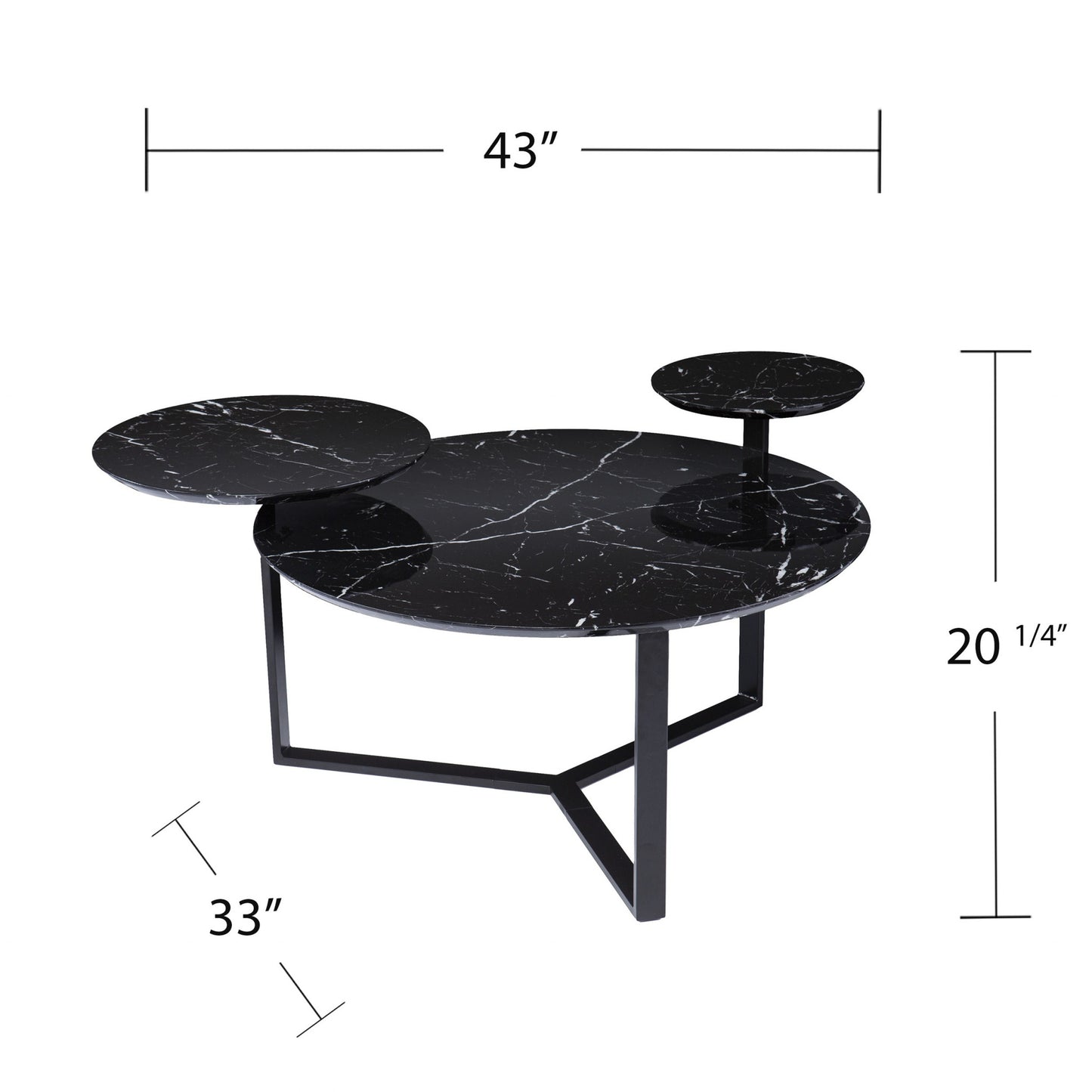 43" Black Faux Marble And Metal With Iron Round Coffee Table - Loft&Timber