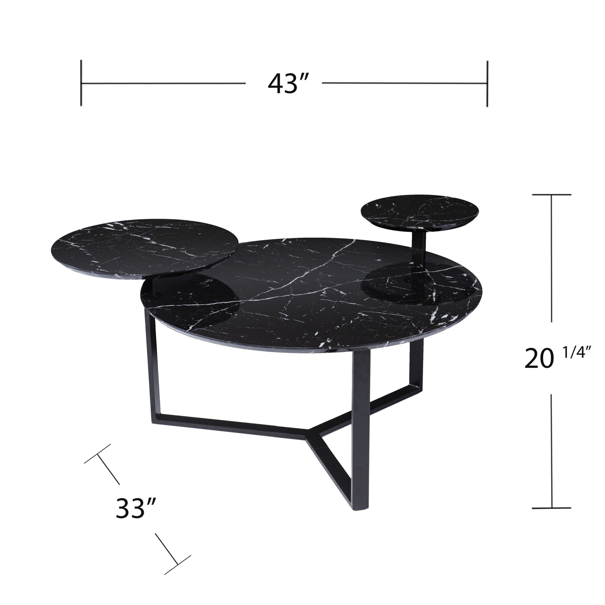 43" Black Faux Marble And Metal With Iron Round Coffee Table - Loft&Timber