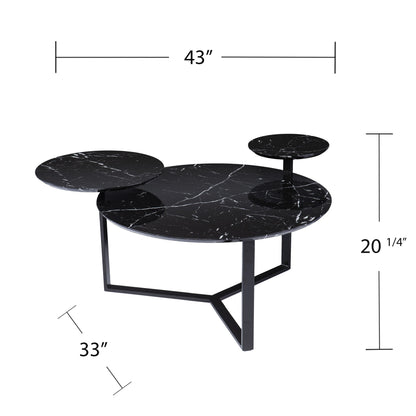43" Black Faux Marble And Metal With Iron Round Coffee Table - Loft&Timber