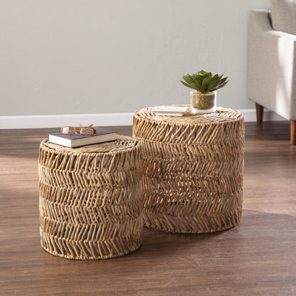 Set Of Two 18" Natural Woven Rattan End Tables - Loft&Timber