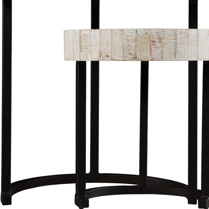 Set Of Two 21" White Solid Wood And Iron Round Nested Tables - Loft&Timber