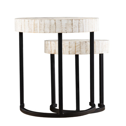 Set Of Two 21" White Solid Wood And Iron Round Nested Tables - Loft&Timber