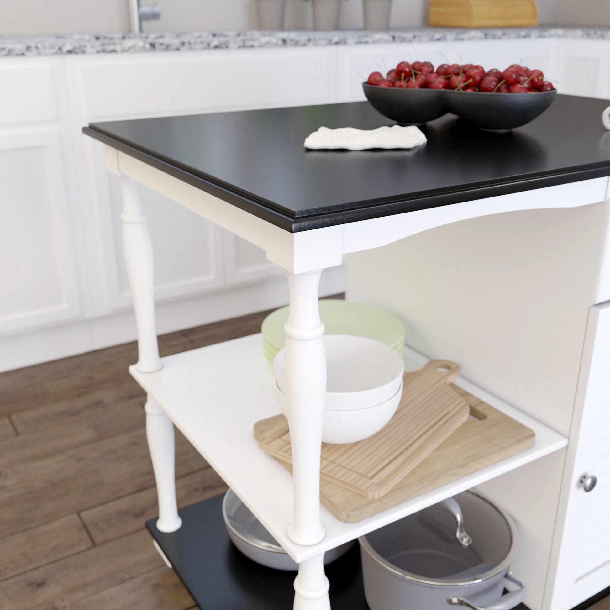 Black and White and Black 39" Rolling Kitchen Island With Storage - Loft&Timber