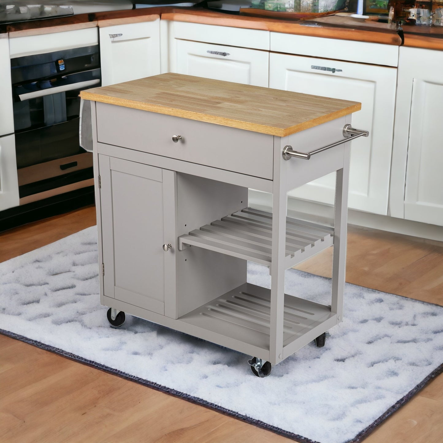 Gray and Natural 35" Rolling Kitchen Island With Storage - Loft&Timber