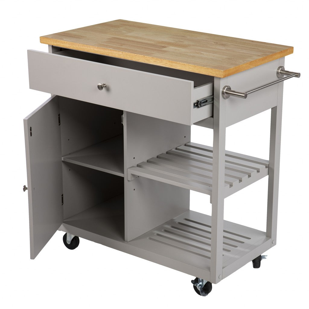 Gray and Natural 35" Rolling Kitchen Island With Storage - Loft&Timber