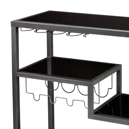 Black and Gray Glass Rolling Bar Cart With Wine Storage - Loft&Timber