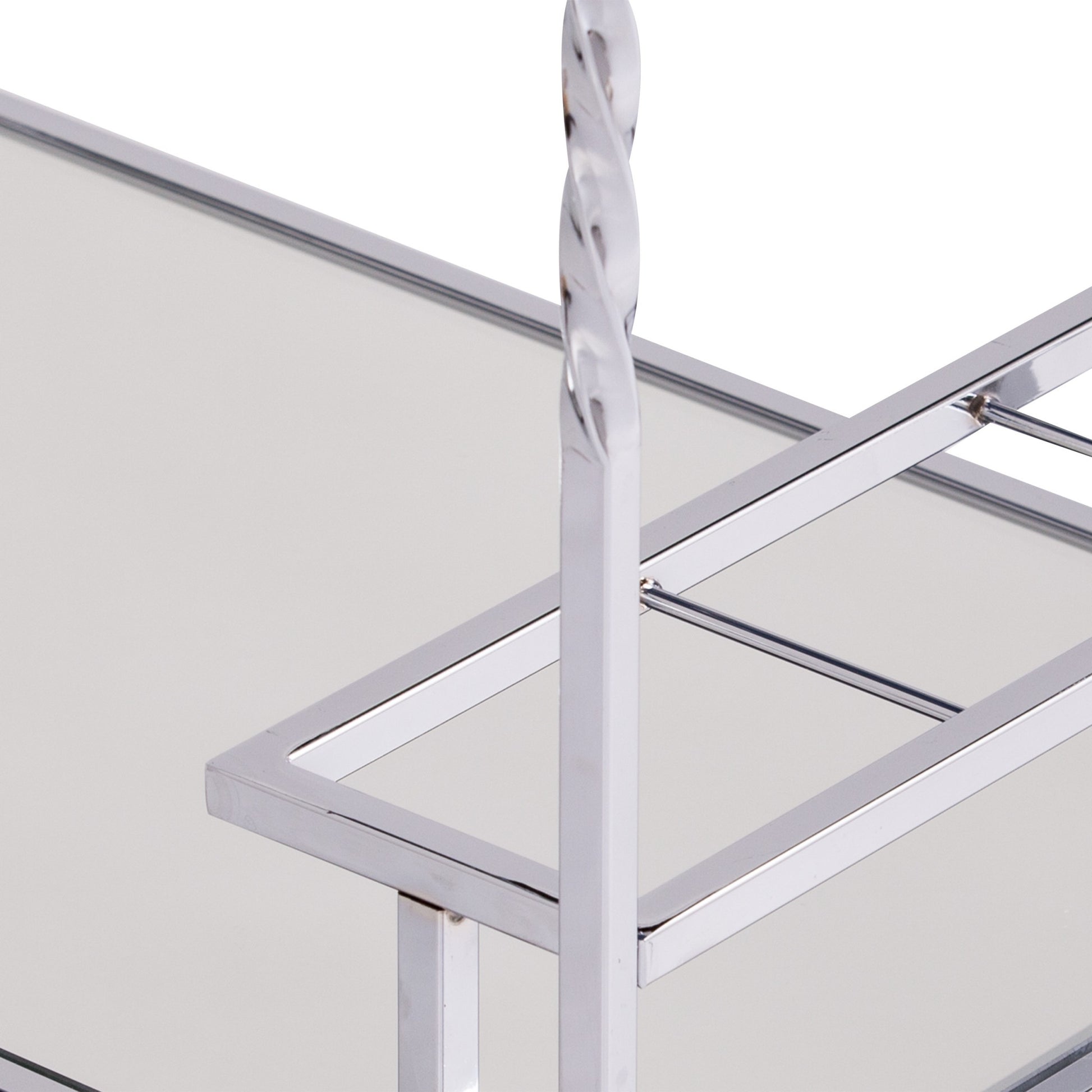 29" Silver Metal and Mirrored Glass Rolling Bar Cart With Wine Storage - Loft&Timber