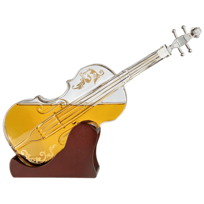 Glass Violin Decanter, Mahogany Base - The Wine Savant 1000 ML Glass Decanter For Whiskey, Scotch, Spirits, Wine Or Vodka For Music Lovers - Loft&Timber