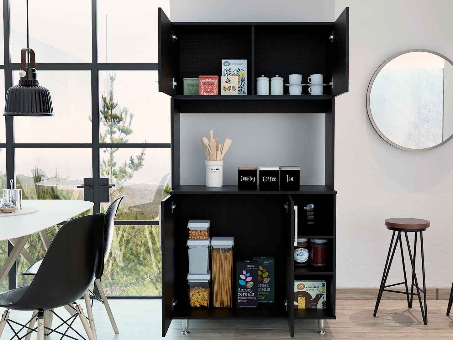 71" Black Wood Pantry Or Storage Closet - Loft&Timber