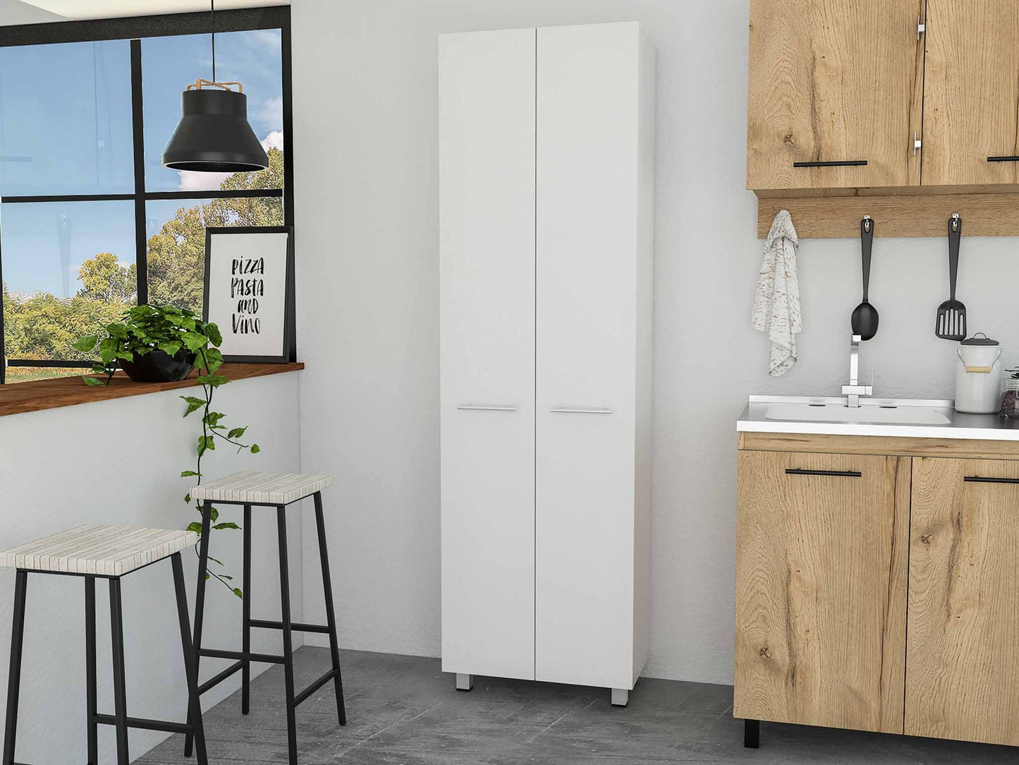 78" Modern White Pantry Cabinet with Two Full Size Doors - Loft&Timber