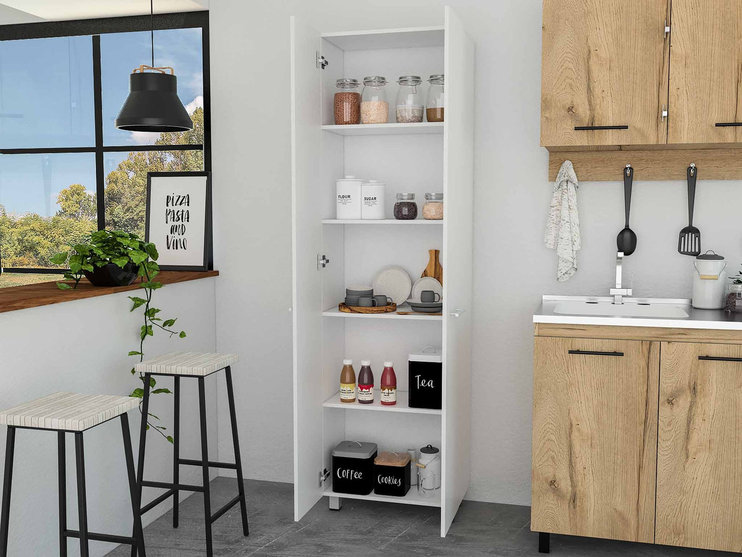 78" Modern White Pantry Cabinet with Two Full Size Doors - Loft&Timber