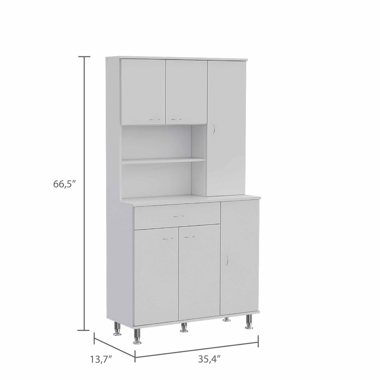 67" White Pantry Cabinet with Five Storage Shelves - Loft&Timber
