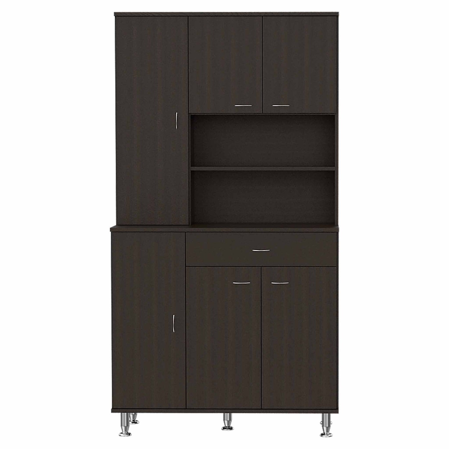 67" Modern Black Pantry Cabinet with Five Shelves - Loft&Timber