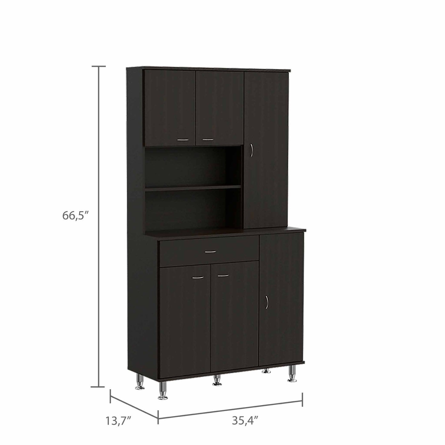 67" Modern Black Pantry Cabinet with Five Shelves - Loft&Timber