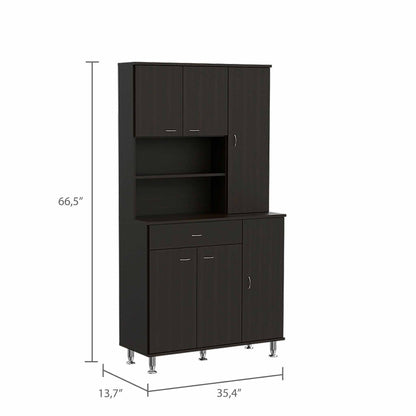 67" Modern Black Pantry Cabinet with Five Shelves - Loft&Timber