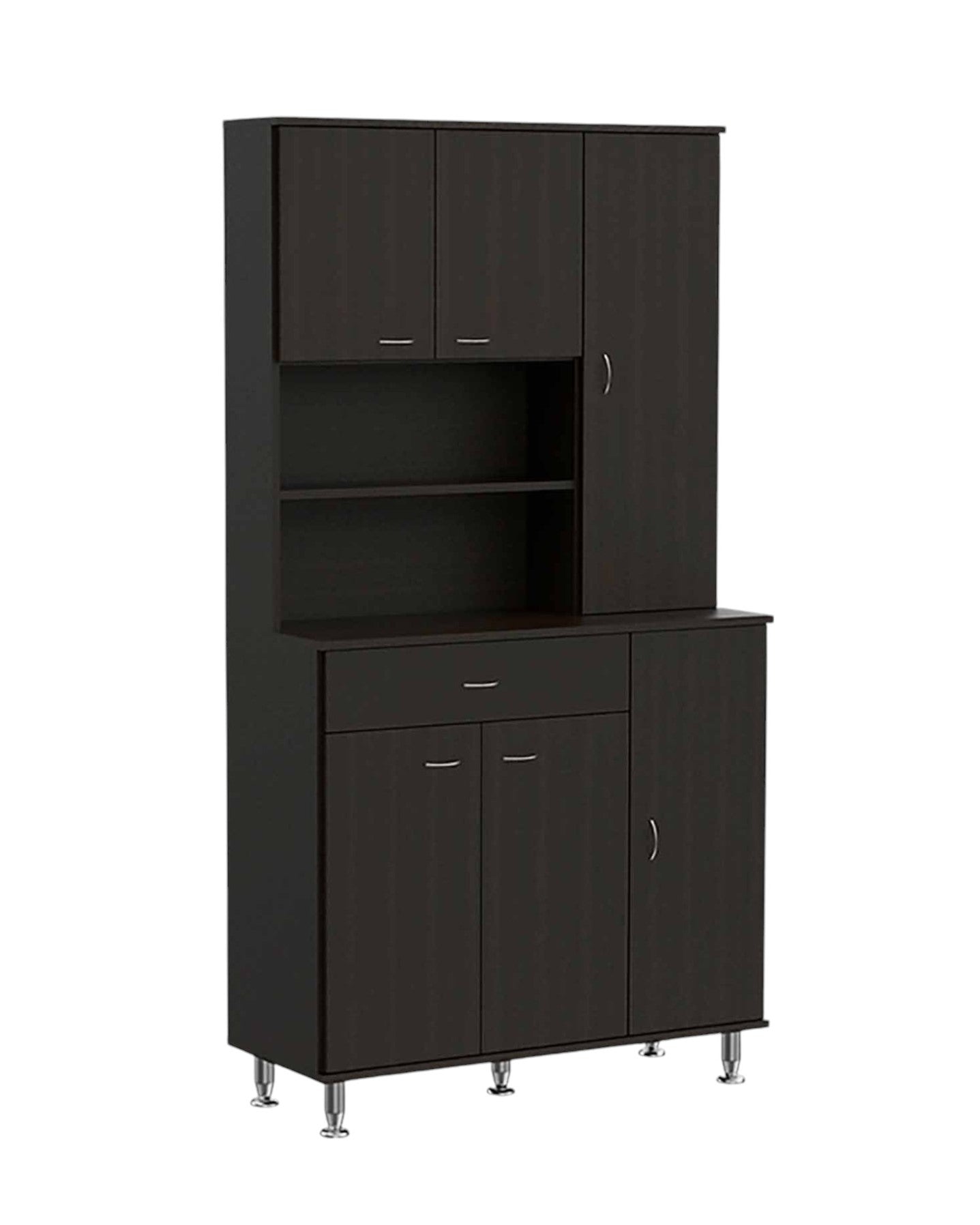 67" Modern Black Pantry Cabinet with Five Shelves - Loft&Timber