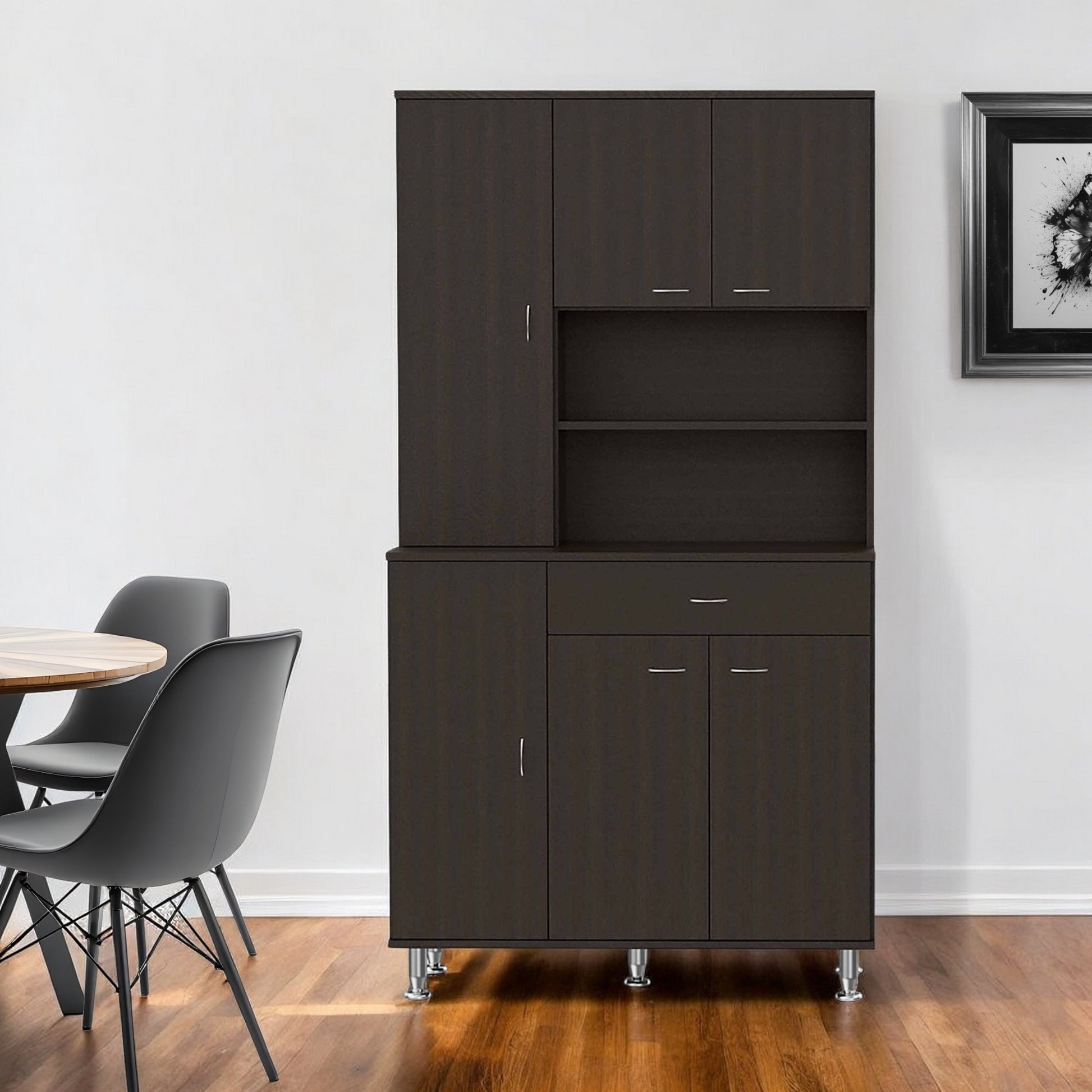67" Modern Black Pantry Cabinet with Five Shelves - Loft&Timber