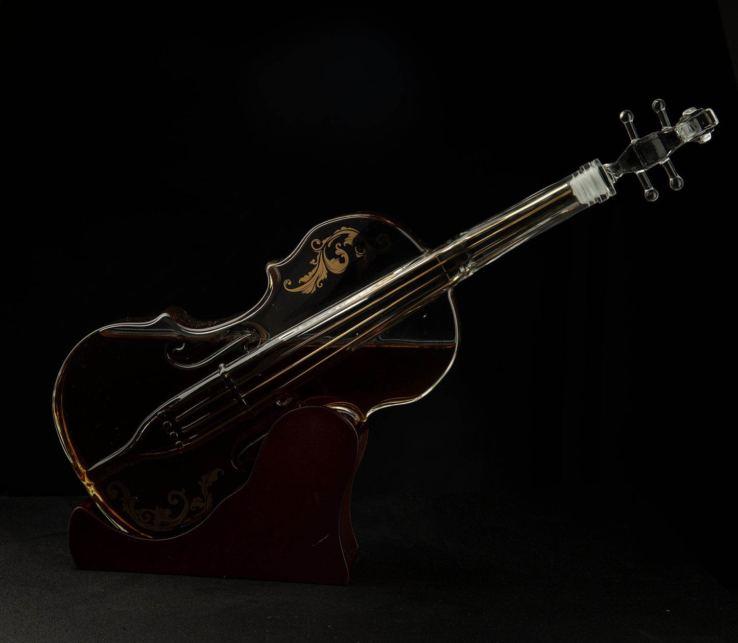 Glass Violin Decanter, Mahogany Base - The Wine Savant 1000 ML Glass Decanter For Whiskey, Scotch, Spirits, Wine Or Vodka For Music Lovers - Loft&Timber