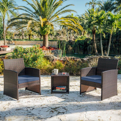 Wicker Outdoor Furniture Set - 3 Piece Patio Bistro Set (Brown/Navy) - Loft&Timber