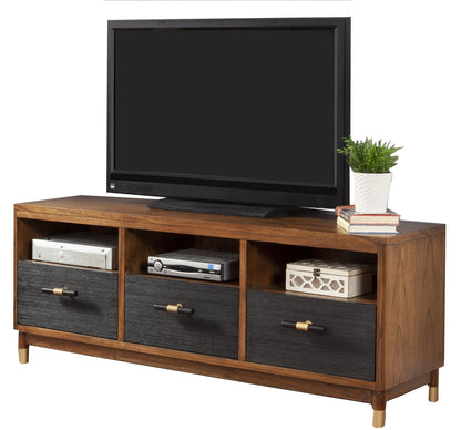 61" Brown and Black Solid Wood Open Shelving TV Stand-4