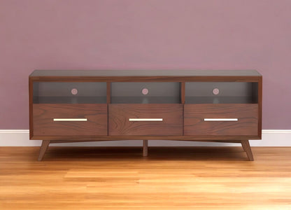 64" Brown Mahogany Solid Wood Open Shelving TV Stand-1