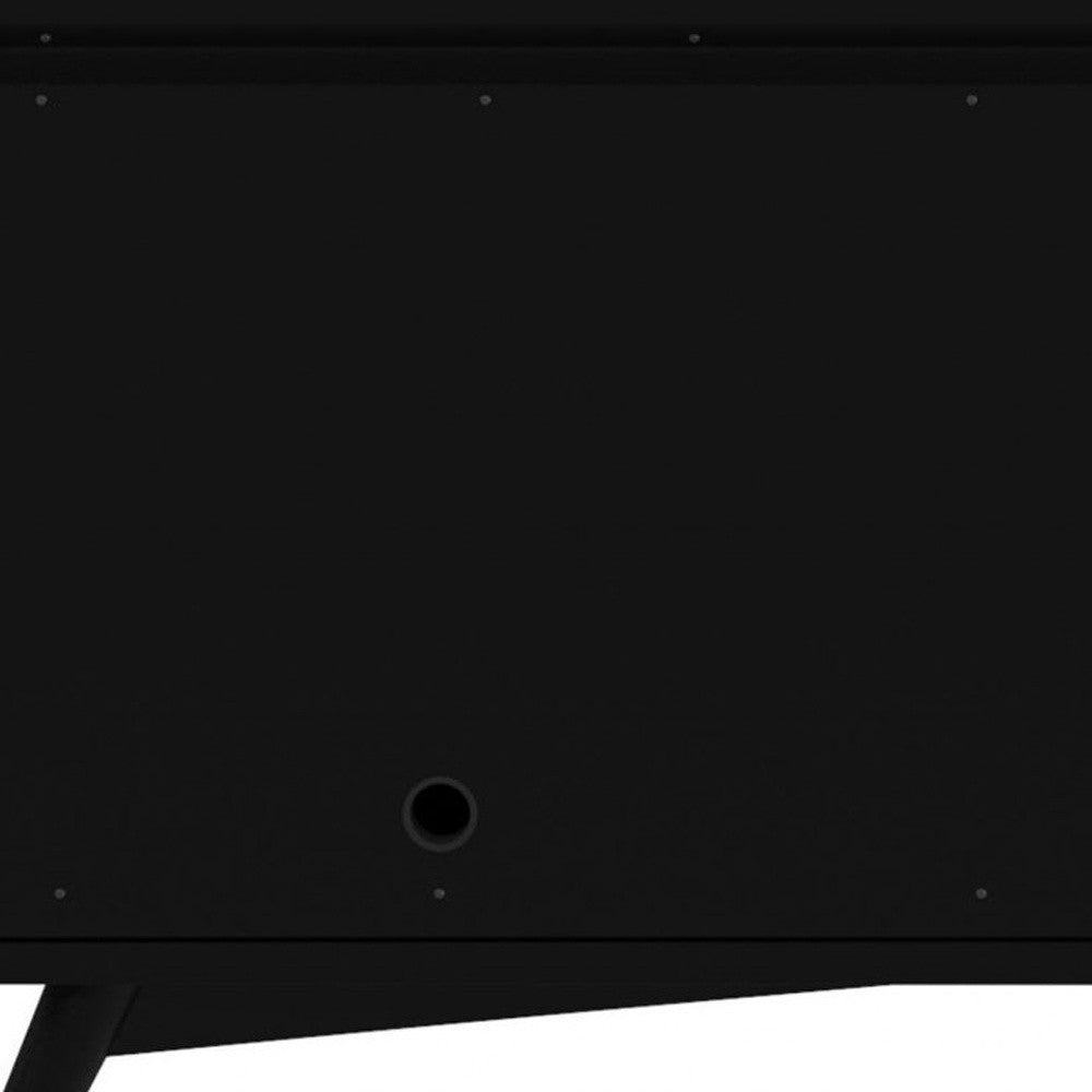 64" Black Mahogany Solid Wood Enclosed and Open Storage TV Stand-7