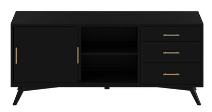 64" Black Mahogany Solid Wood Enclosed and Open Storage TV Stand-4