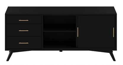 64" Black Mahogany Solid Wood Enclosed and Open Storage TV Stand-1