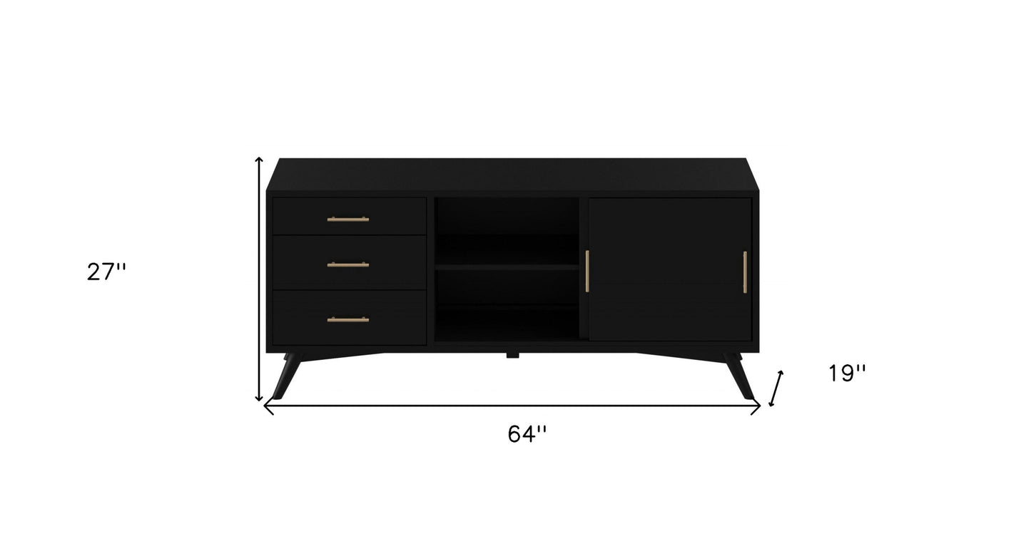 64" Black Mahogany Solid Wood Enclosed and Open Storage TV Stand-8