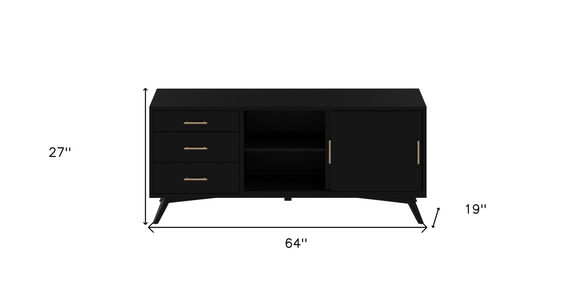 64" Black Mahogany Solid Wood Enclosed and Open Storage TV Stand-8