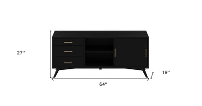 64" Black Mahogany Solid Wood Enclosed and Open Storage TV Stand-8