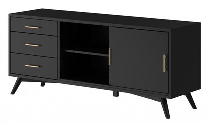 64" Black Mahogany Solid Wood Enclosed and Open Storage TV Stand-3