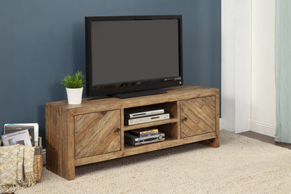 63" Wood Brown Reclaimed Pine And Plywood Open Shelving TV Stand-5