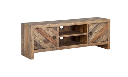 63" Wood Brown Reclaimed Pine And Plywood Open Shelving TV Stand-2