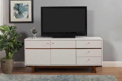 65" White Mahogany Solids And Veneer Cabinet Enclosed Storage TV Stand-5