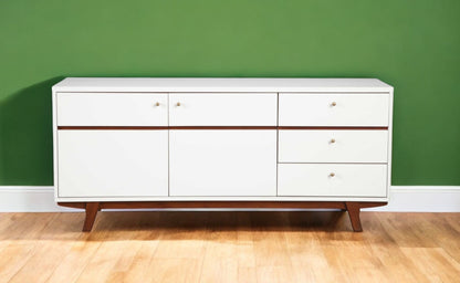 65" White Mahogany Solids And Veneer Cabinet Enclosed Storage TV Stand-1