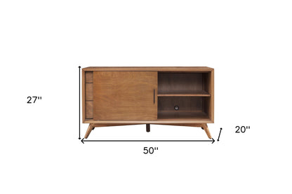 50" Mahogany Solid Wood Enclosed and Open Storage TV Stand-6