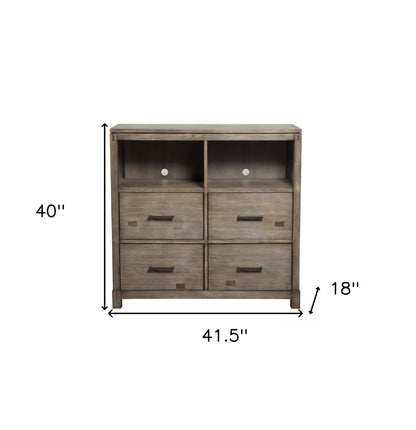 42" Brown Solid Wood Open Shelving TV Stand-3