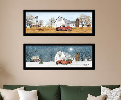 Set Of Two Billy Jacobs Seasonal Autumn or Winter Black Frame Black Framed Print Wall Art - Loft&Timber