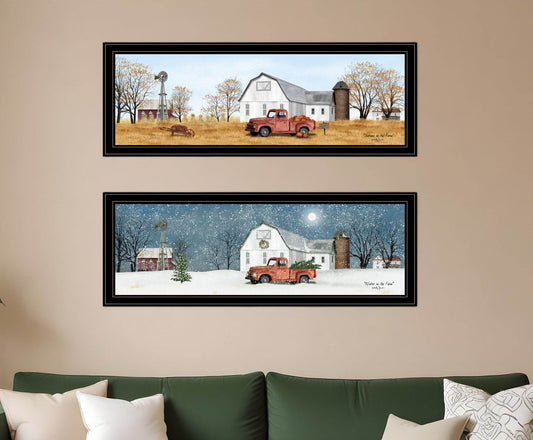 Set Of Two Billy Jacobs Seasonal Autumn or Winter Black Frame Black Framed Print Wall Art - Loft&Timber