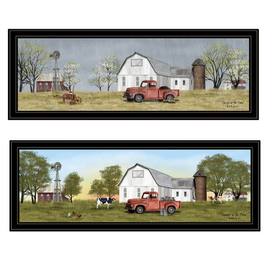 Set Of Two Billy Jacobs Summer or Spring Seasonal Black Frame Black Framed Print Wall Art - Loft&Timber
