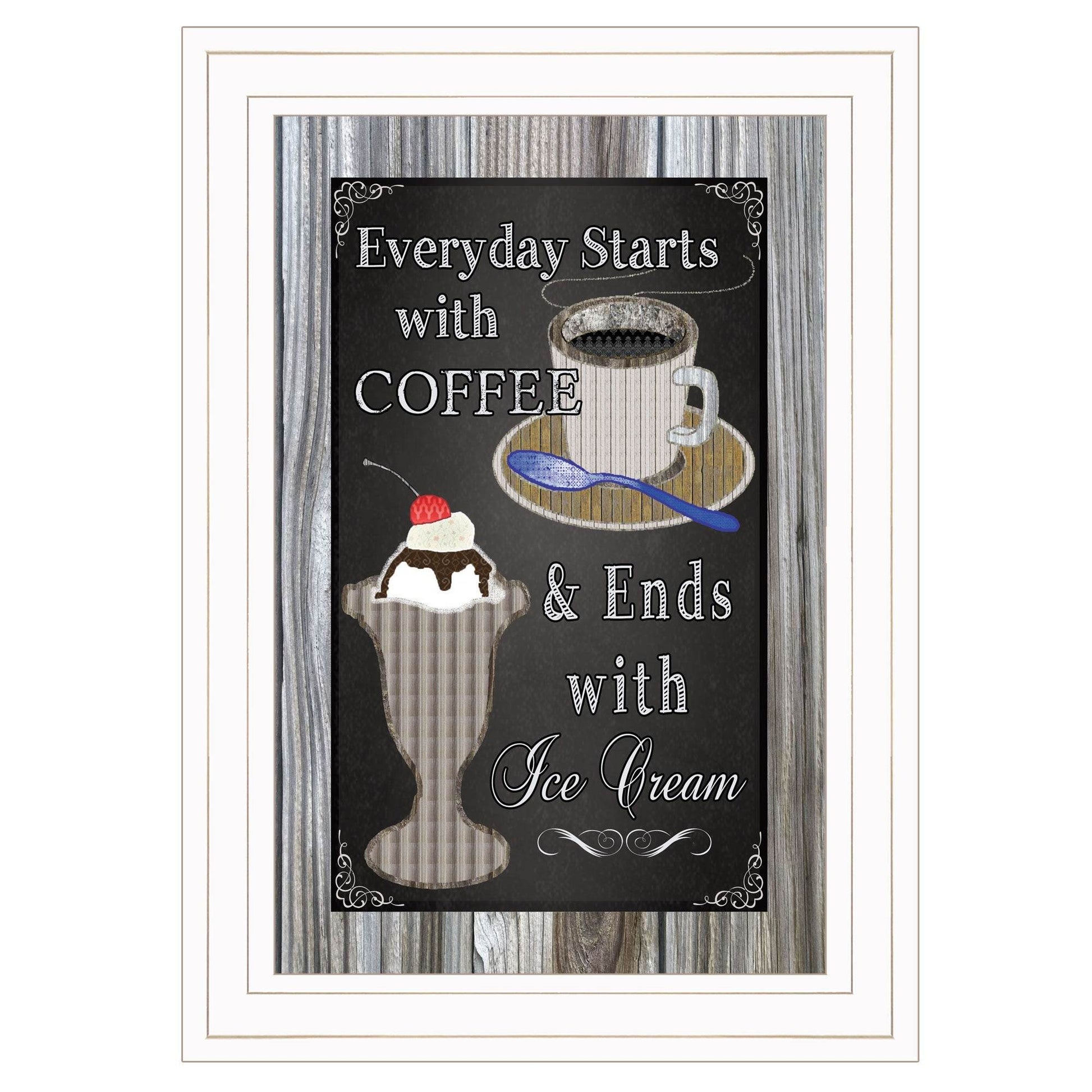 Everyday Starts with Coffee Chalkboard Framed 1 White Framed Print Kitchen Wall Art - Loft&Timber