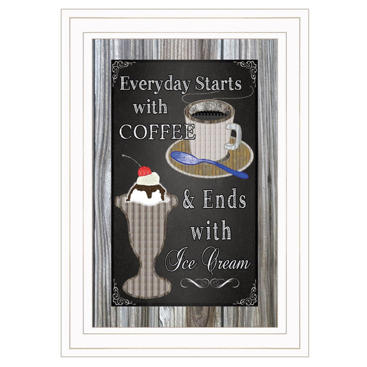 Everyday Starts with Coffee Chalkboard Framed 1 White Framed Print Kitchen Wall Art - Loft&Timber