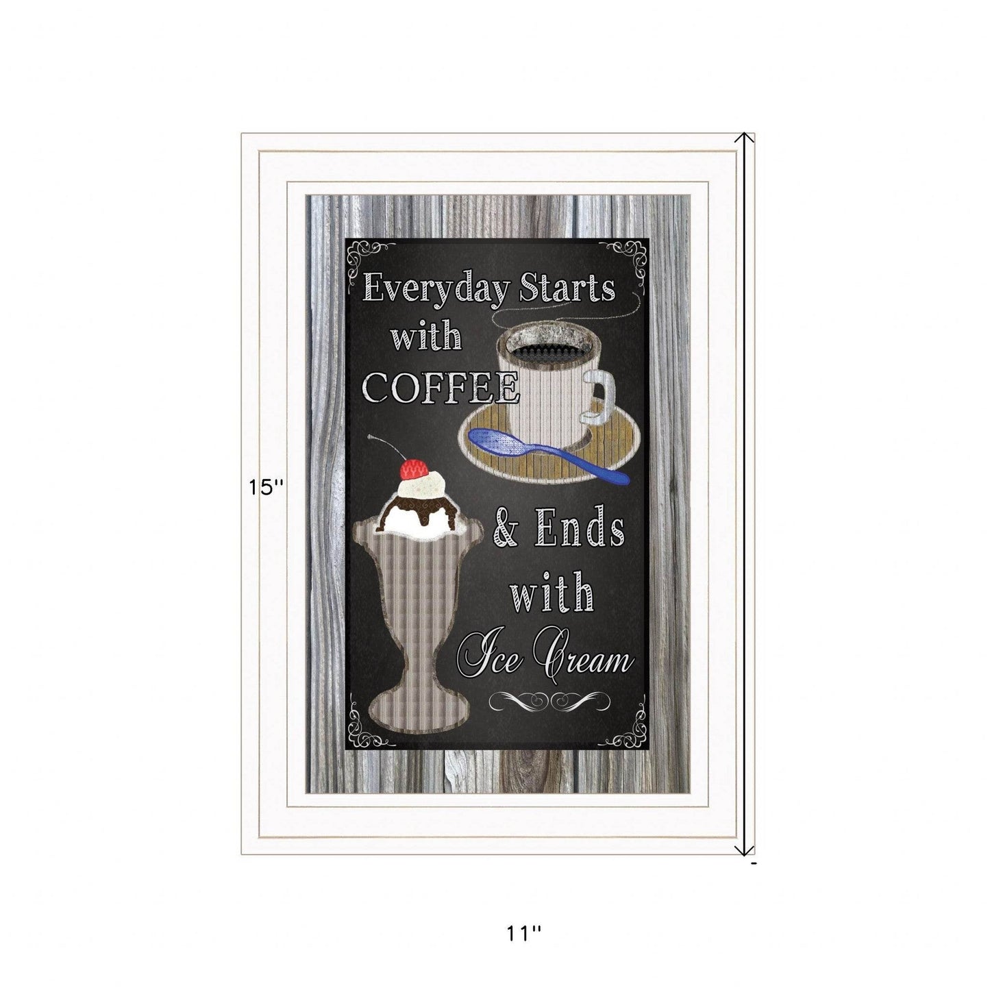 Everyday Starts with Coffee Chalkboard Framed 1 White Framed Print Kitchen Wall Art - Loft&Timber