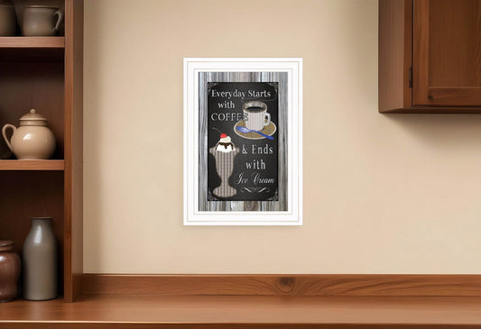 Everyday Starts with Coffee Chalkboard Framed 1 White Framed Print Kitchen Wall Art - Loft&Timber