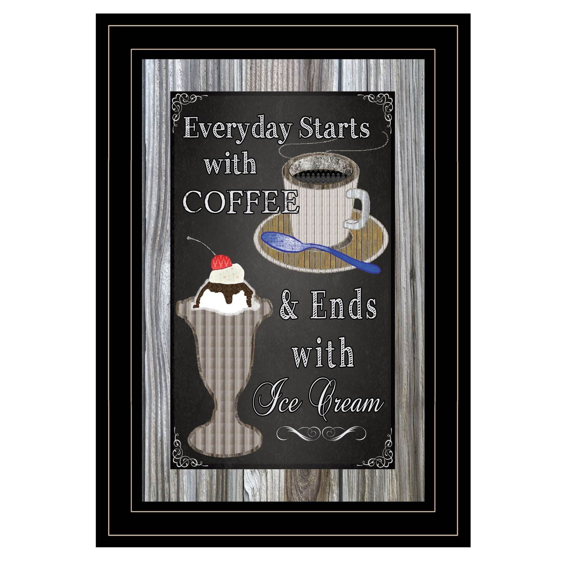 Everyday Starts with Coffee Chalkboard Framed 2 Black Framed Print Kitchen Wall Art - Loft&Timber