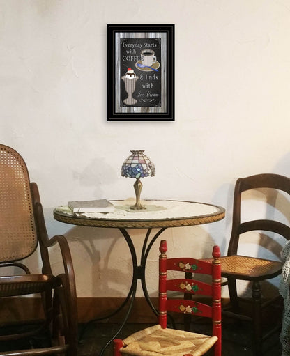 Everyday Starts with Coffee Chalkboard Framed 2 Black Framed Print Kitchen Wall Art - Loft&Timber