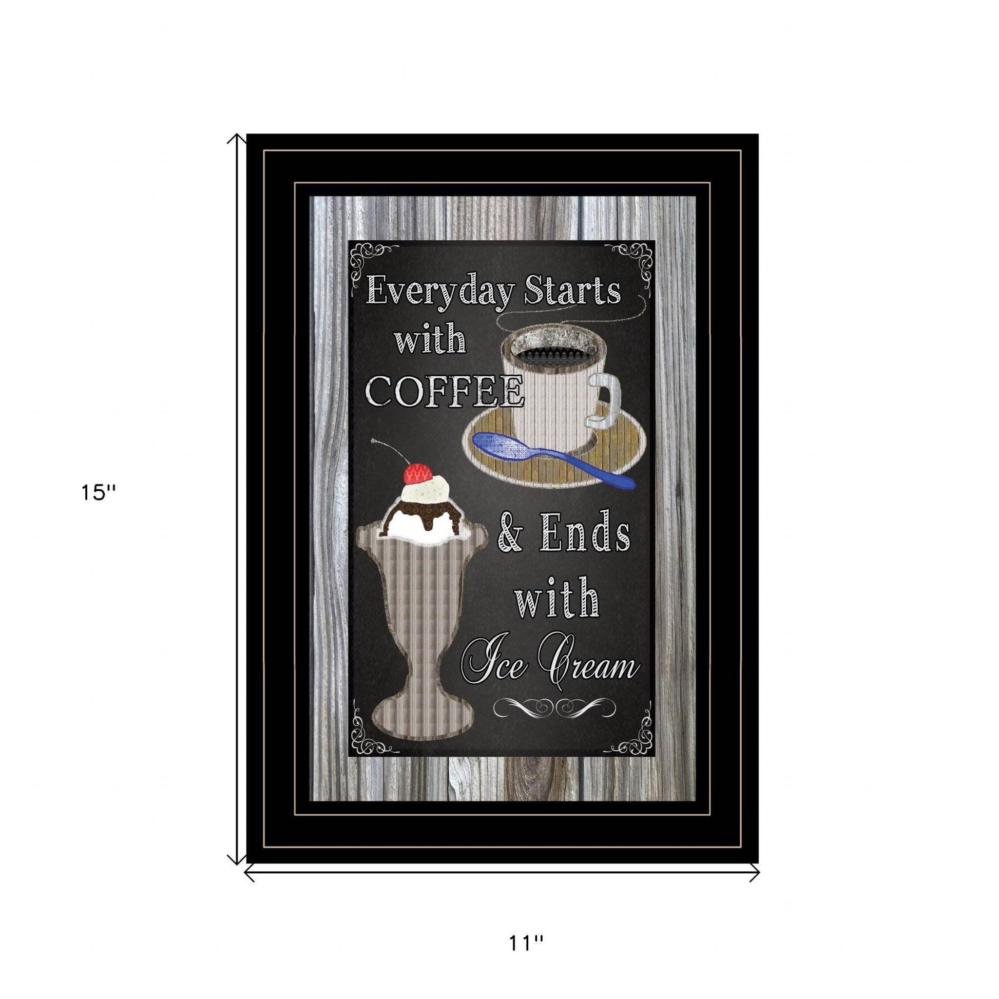 Everyday Starts with Coffee Chalkboard Framed 2 Black Framed Print Kitchen Wall Art - Loft&Timber