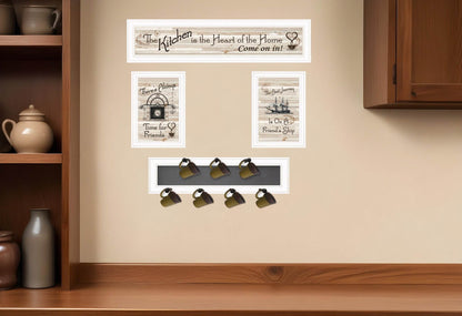 Set Of Four Kitchen Print 33x8 and Mug RackHorizonal 27x8x3 White Frame White Framed Print Kitchen Wall Art - Loft&Timber